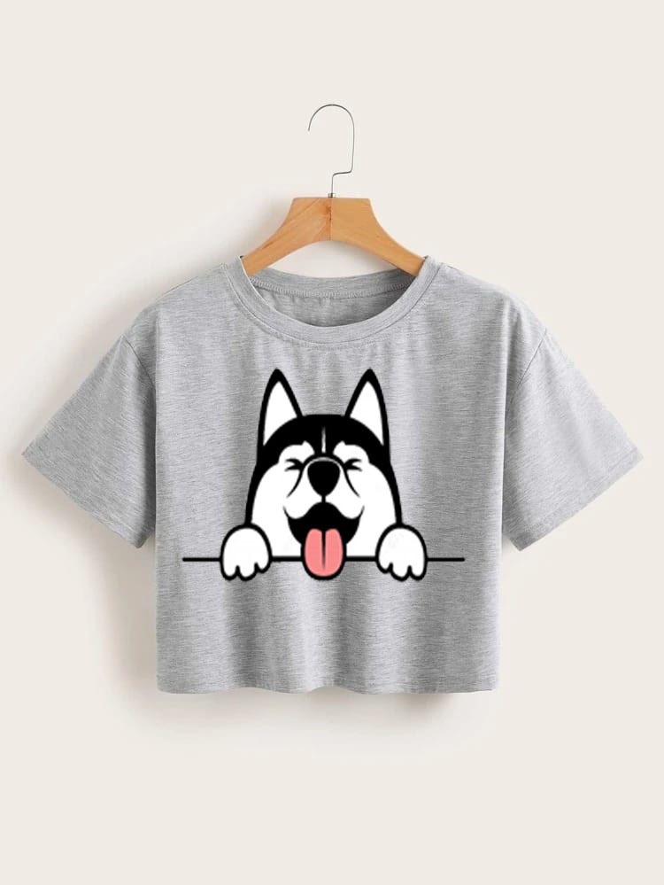 Women Crop T Shirt Funny Dog
